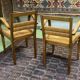 Pair of beech and straw armchairs
