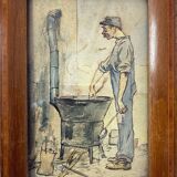 Tableau aquarelle 1916 signée louis vergetas (1882-?) + cadre
