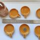 Ensemble 6 cendriers individuels de table en terre emailléejaune orange ethnique