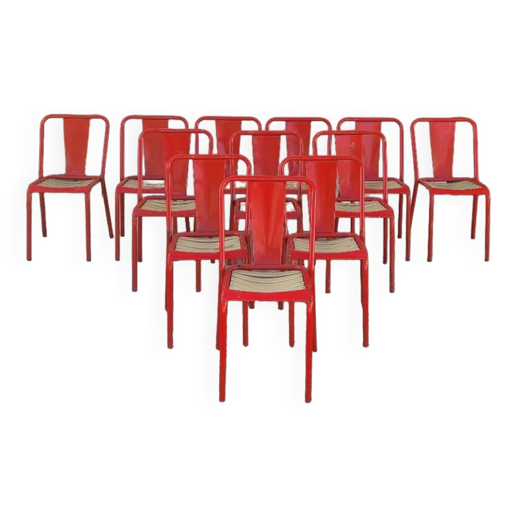 Set of 12 Tolix bistro chairs by Xavier Pauchard model T4 - 1950s
