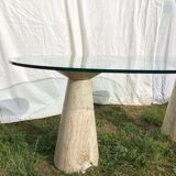 Table glass columns travertine design 1980