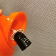 Hanging lamp, designed by Bent Karlby for Schrøder Kemi Denmark 1970s. Made of orange ABS plastic