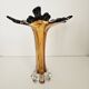 Large vintage amber glass art vase - Height 32cm