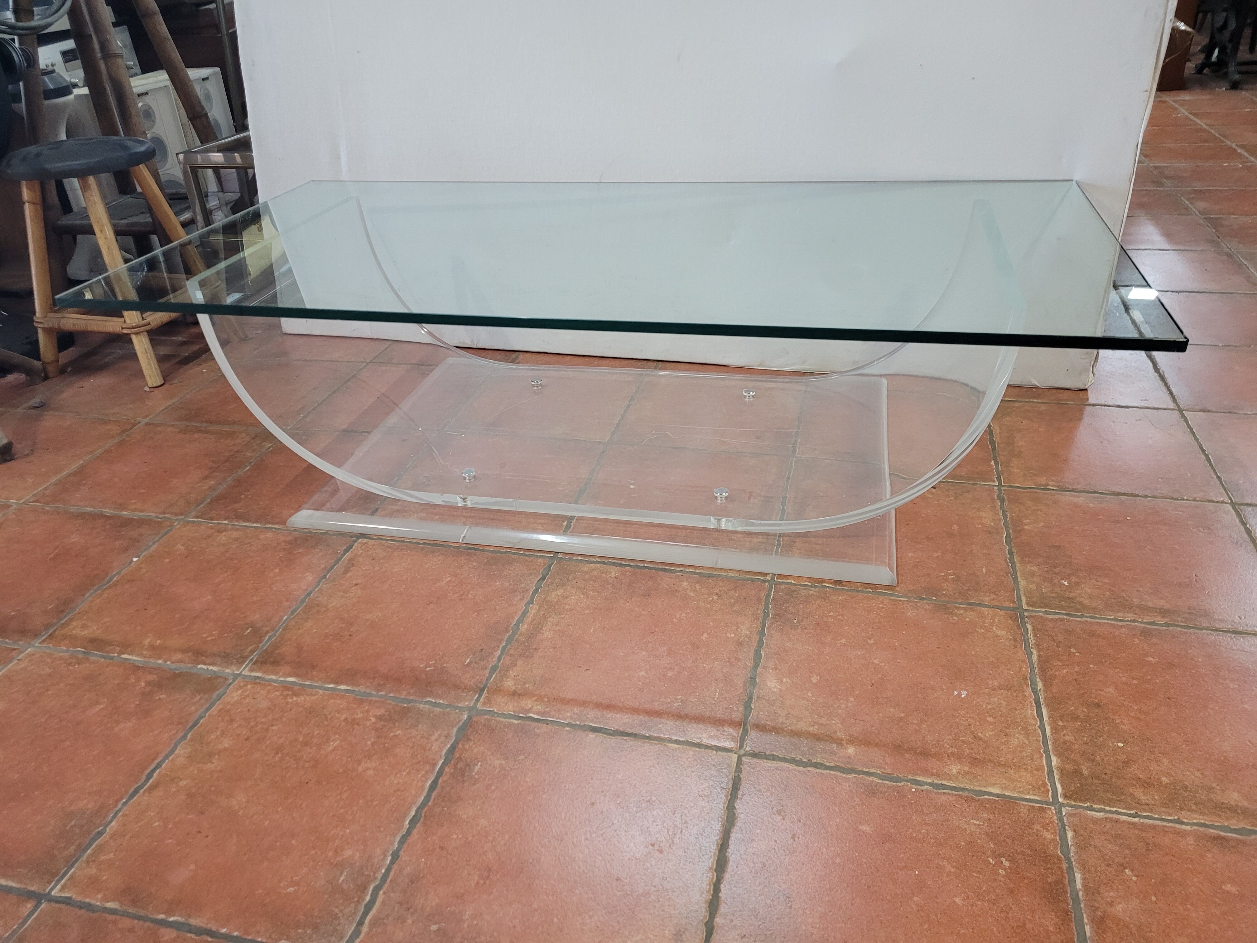 Plexiglas coffee table glass top from the 70s, 140×70cms