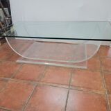 Table basse en plexiglas dessus verre des années 70, 140×70cms