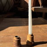 Circular teak monoxyle candlestick, pyramidal with a high central part H7 D5.