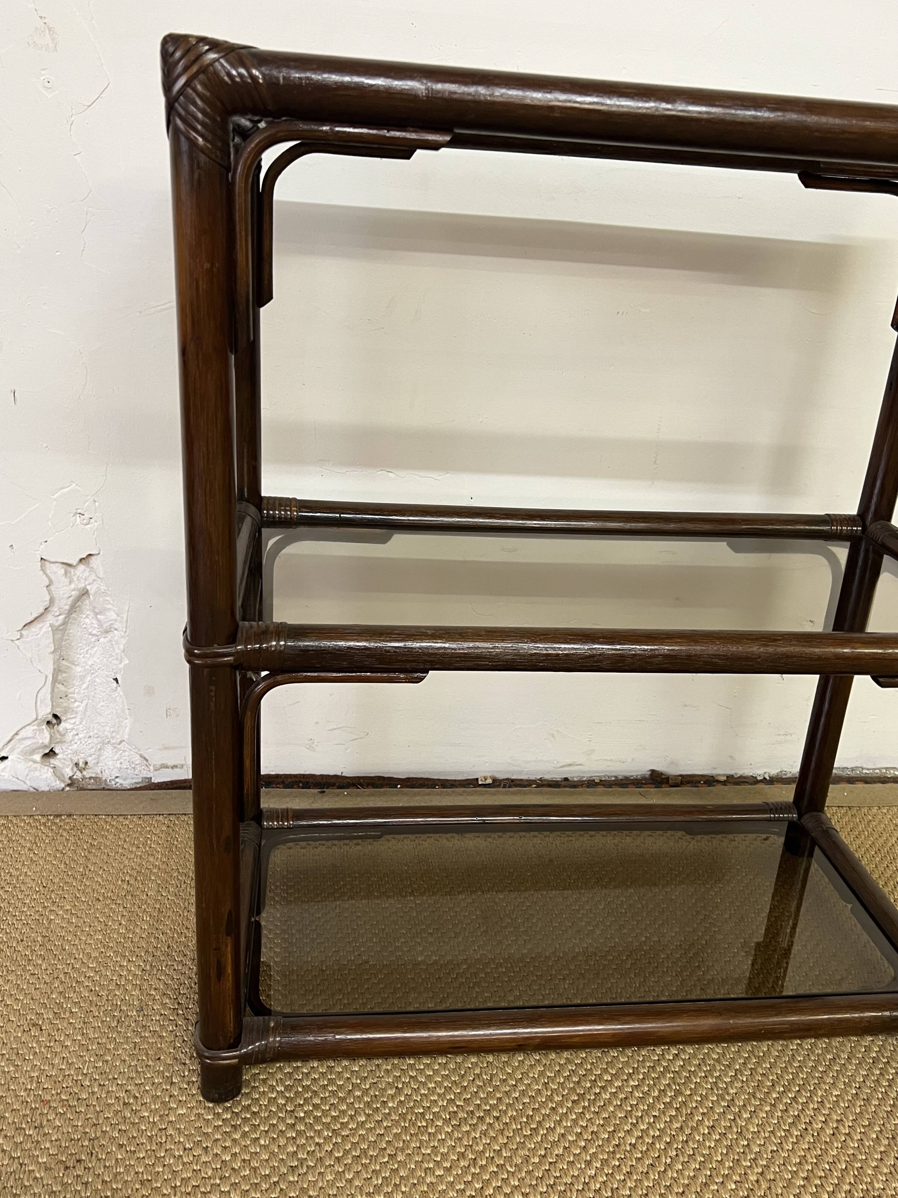 Rattan and smoked glass bookcase shelf