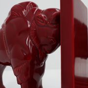 Pair of red glazed ceramic Bison ox bookends in Art Deco style, Belgium
