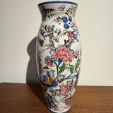 Glazed earthenware vase – floral and bird decoration –