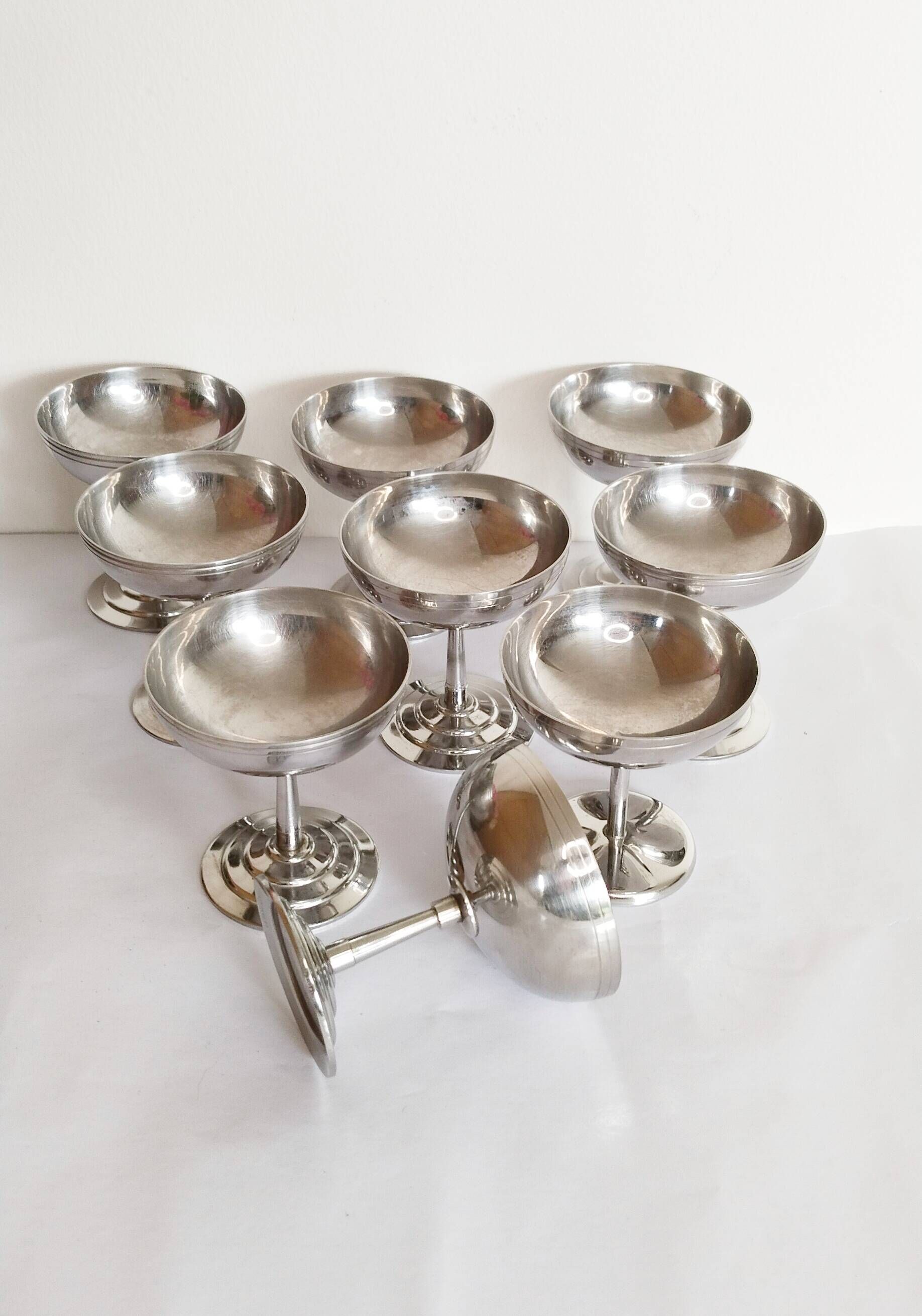 Vintage ice cream or sorbet cups, in 18/10 stainless steel (ref12)