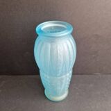 Soliflore vase in pressed and molded blue glass Art Deco period