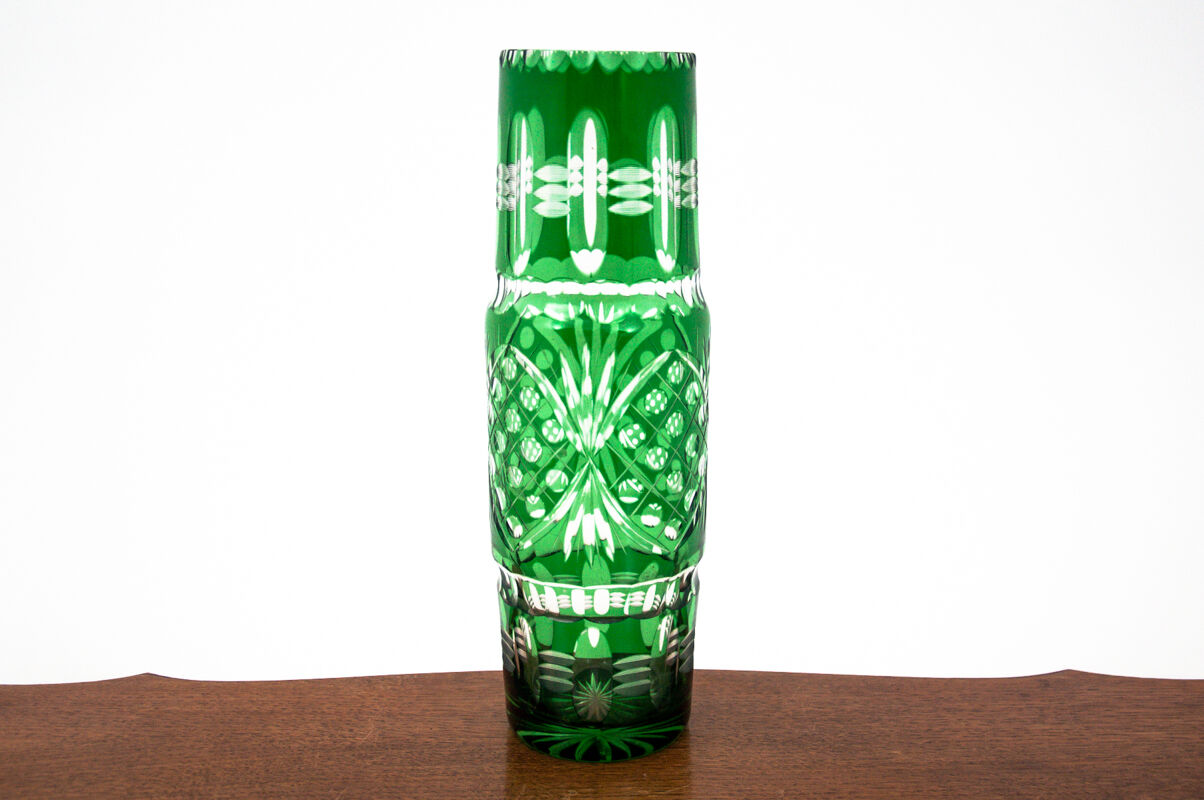 Green crystal vase, Poland, 1960s