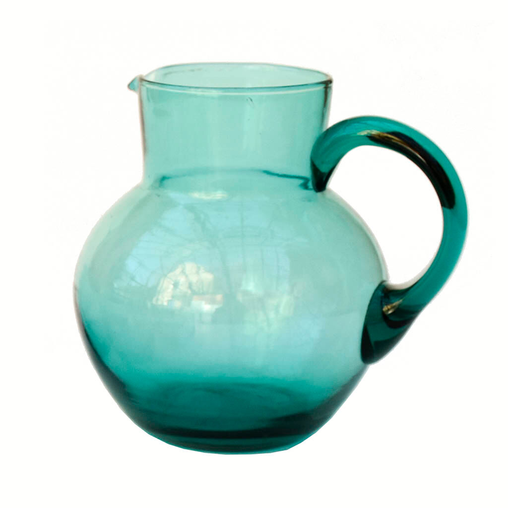 Carafe set with 6 vintage turquoise glasses