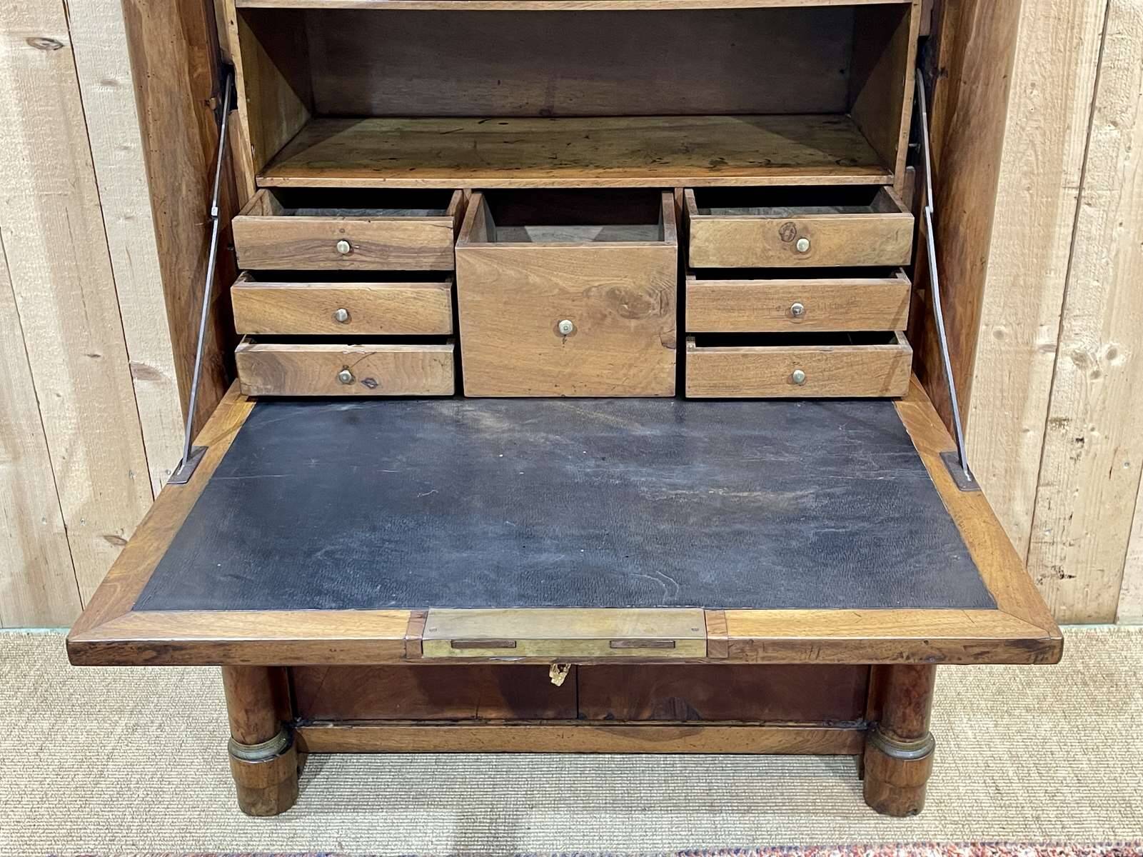 Empire period secretary in walnut, oak and black marble top
