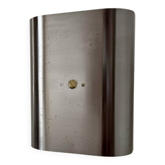 Vintage curved brushed metal wall light, France 1970