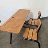 Vintage double school desk, refurbished in black and wood