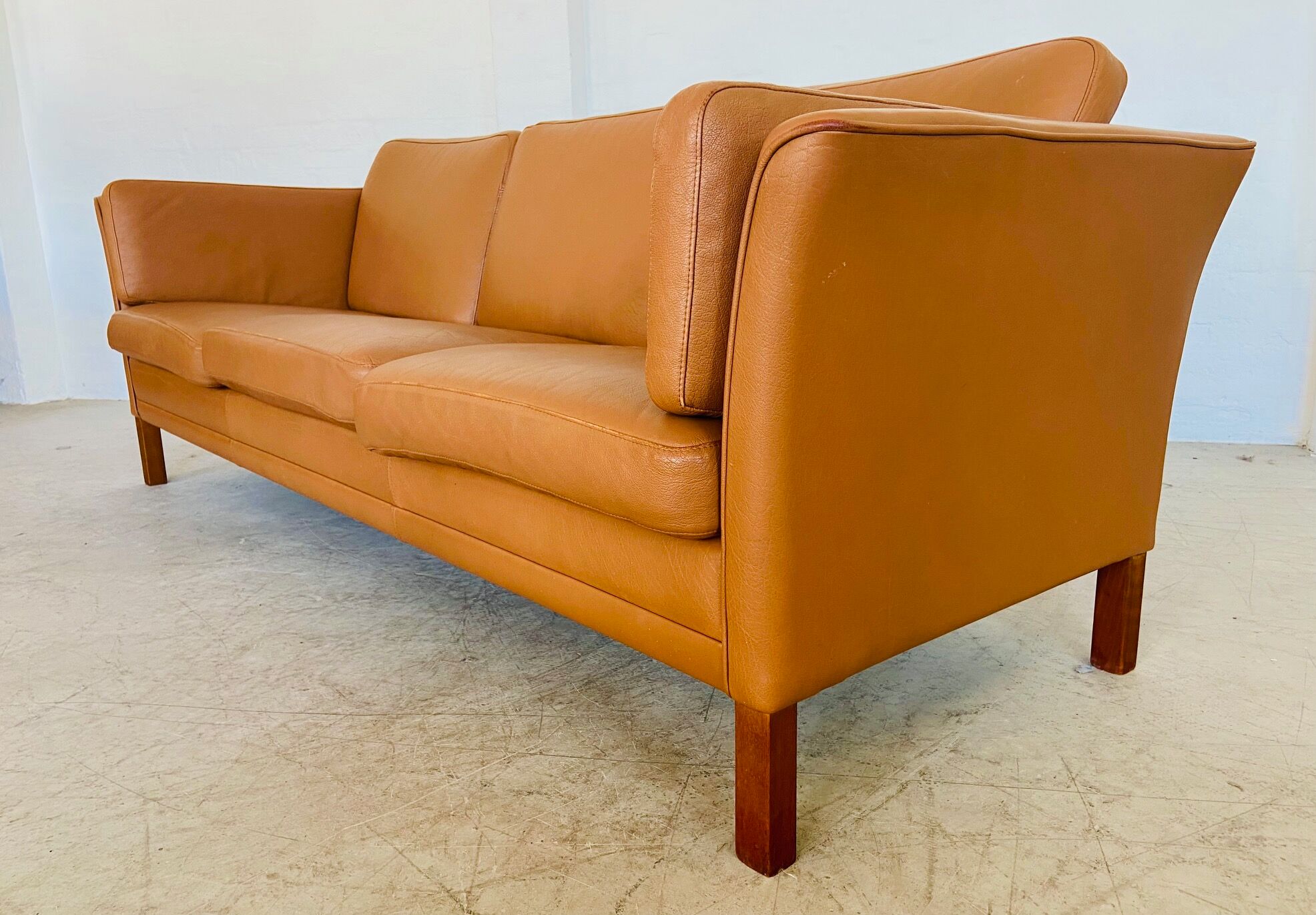Vintage Danish mid-century Morgans Hansen cognac 3-seater sofa
