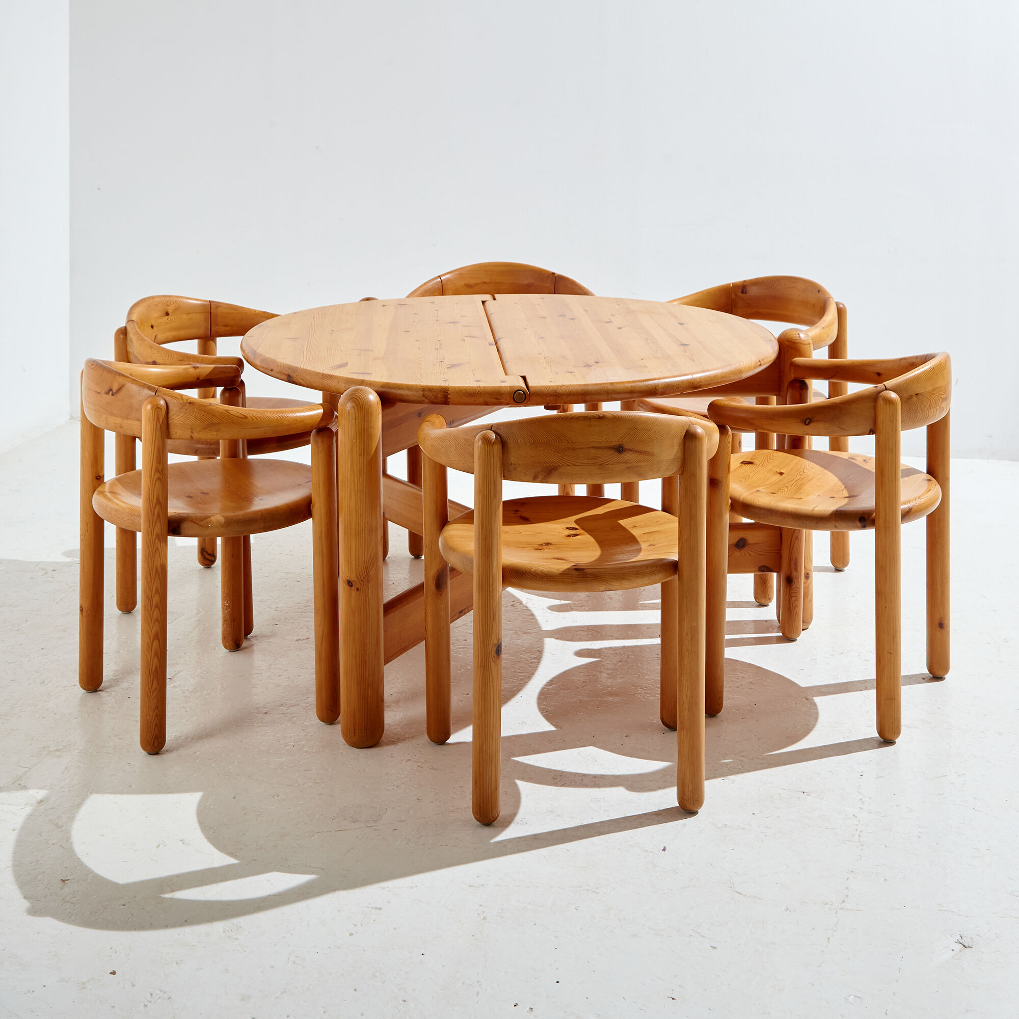 Pinewood dining set by rainer daumiller for hanex, set of 7