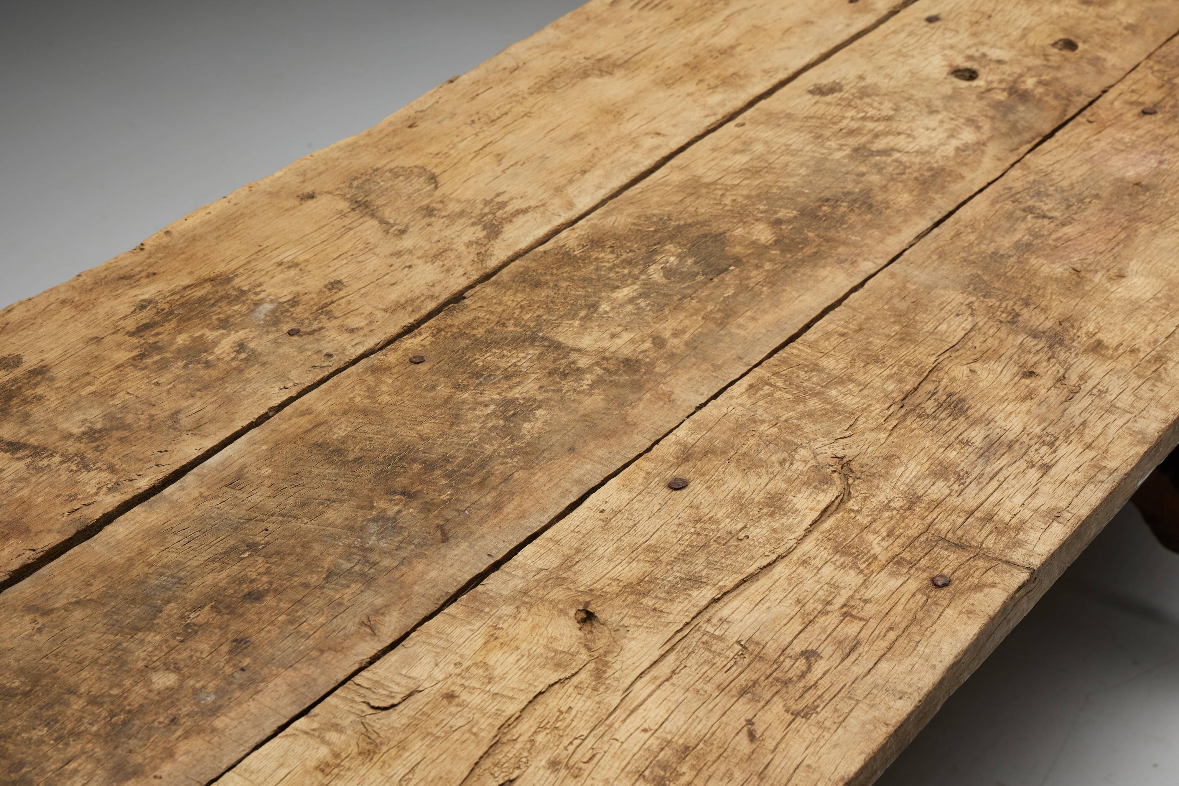 Table à Tréteaux Rustique d'Art Populaire, Espagne, 19ème Siècle