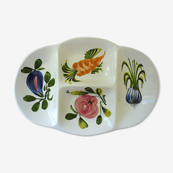 Plat en faïence italienne à compartiments et à décor de légumes peints à la main