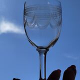 5 Anciens Verres A Vin / Porto En Cristal Gravé Baccarat ? 1900