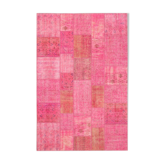 Hand-Knotted Oriental Overdyed 200 cm x 300 cm Pink Patchwork Carpet