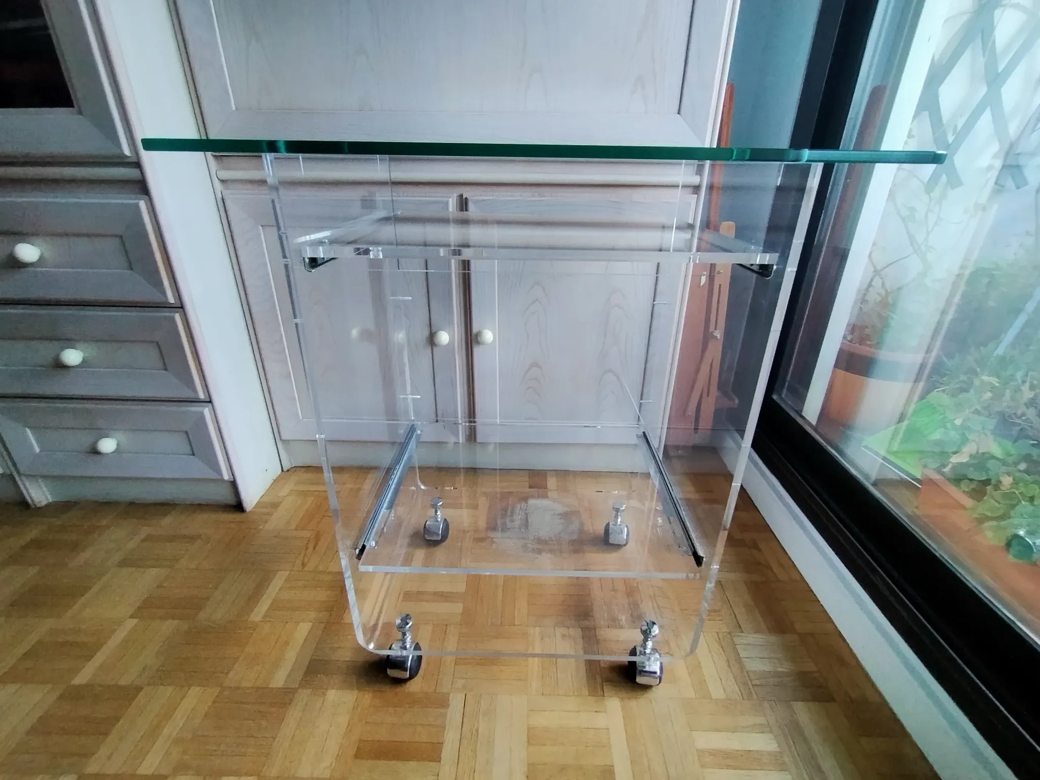 Plexiglass and glass side table