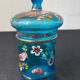 Hand-painted blue glass pot flowers and birds