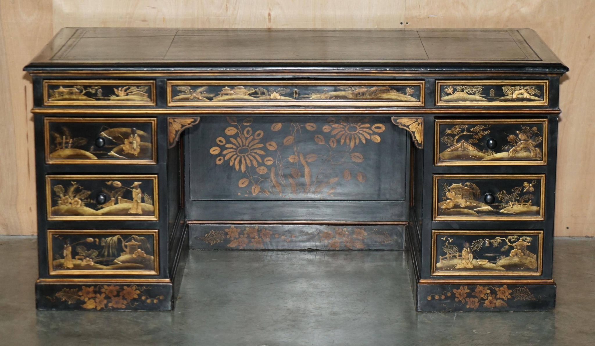 Bureau Chinois Chinoiserie 19ème Siècle Cuir Napoléonien