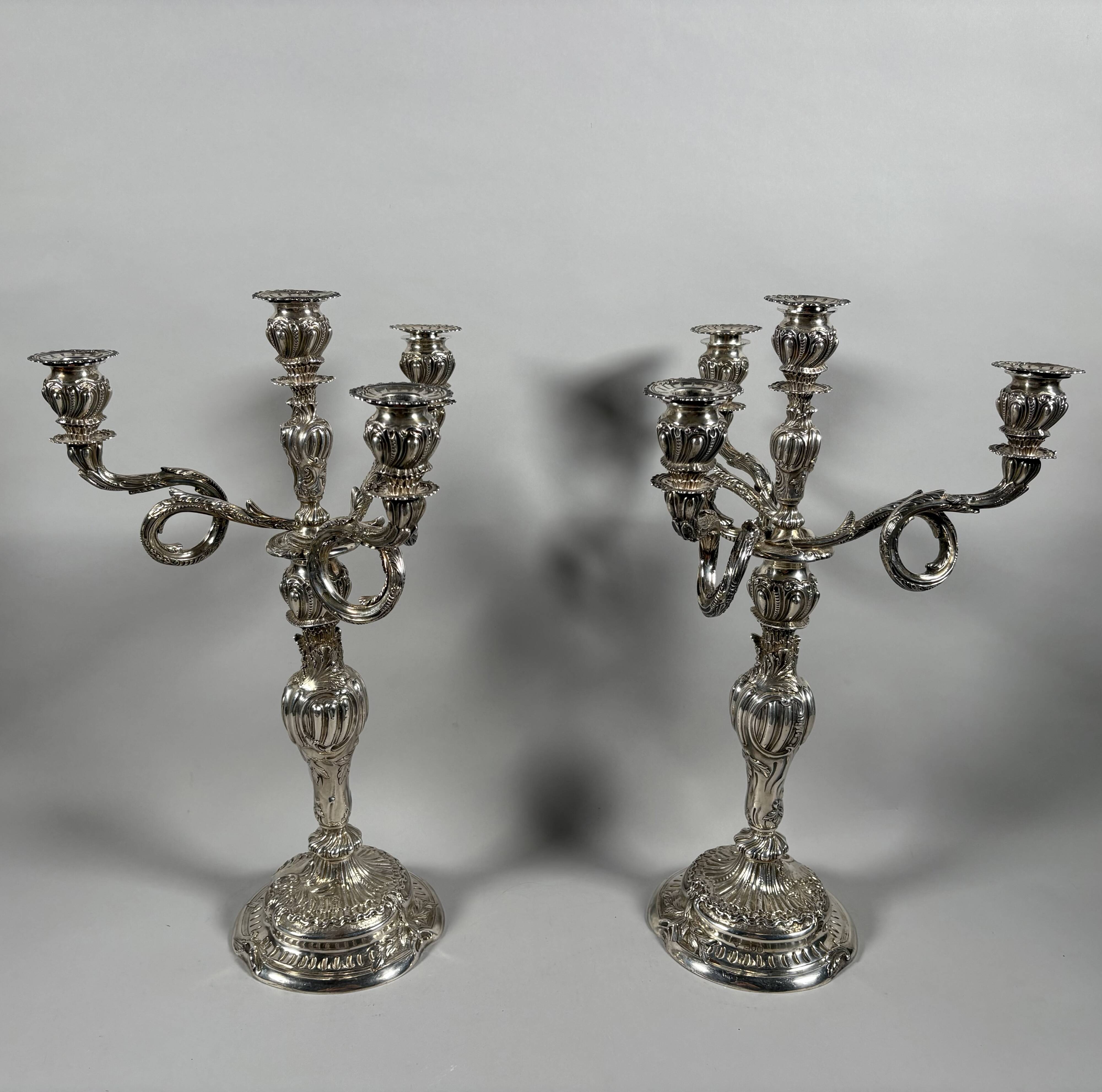 Pair of rocaille candelabra in solid 950 silver Louis XV style