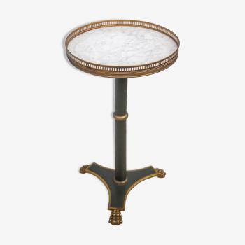 Brass and marble pedestal table with lion's paw, tripod hot water bottle table, empire style