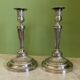 Pair of silvered bronze candlesticks from the 19th century in Louis XVI style signed Voisenet.