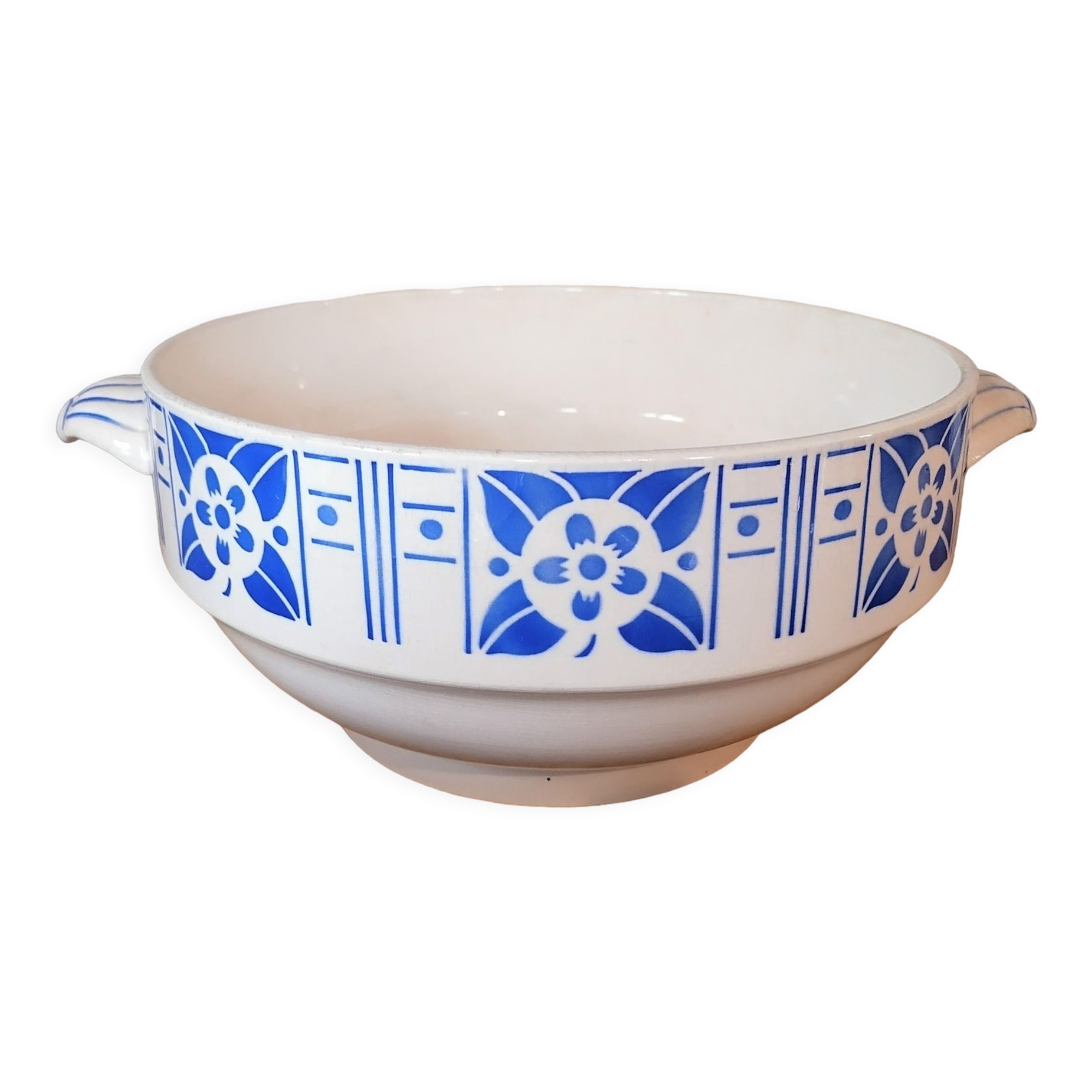 Salad bowl decorated stylized flowers "Saint Aubin" Digoin Sarreguemines