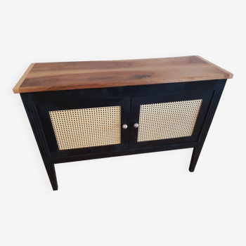 Console - TV unit - Sideboard - 2 cane doors and wooden top