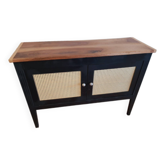 Console - TV unit - Sideboard - 2 cane doors and wooden top