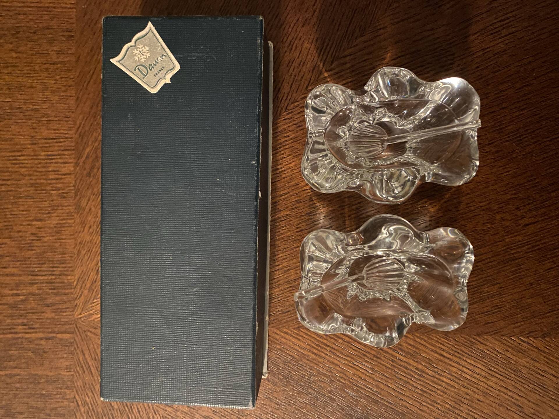 Pair of blown crystal salt shakers – Daum France – 1950s/1970s