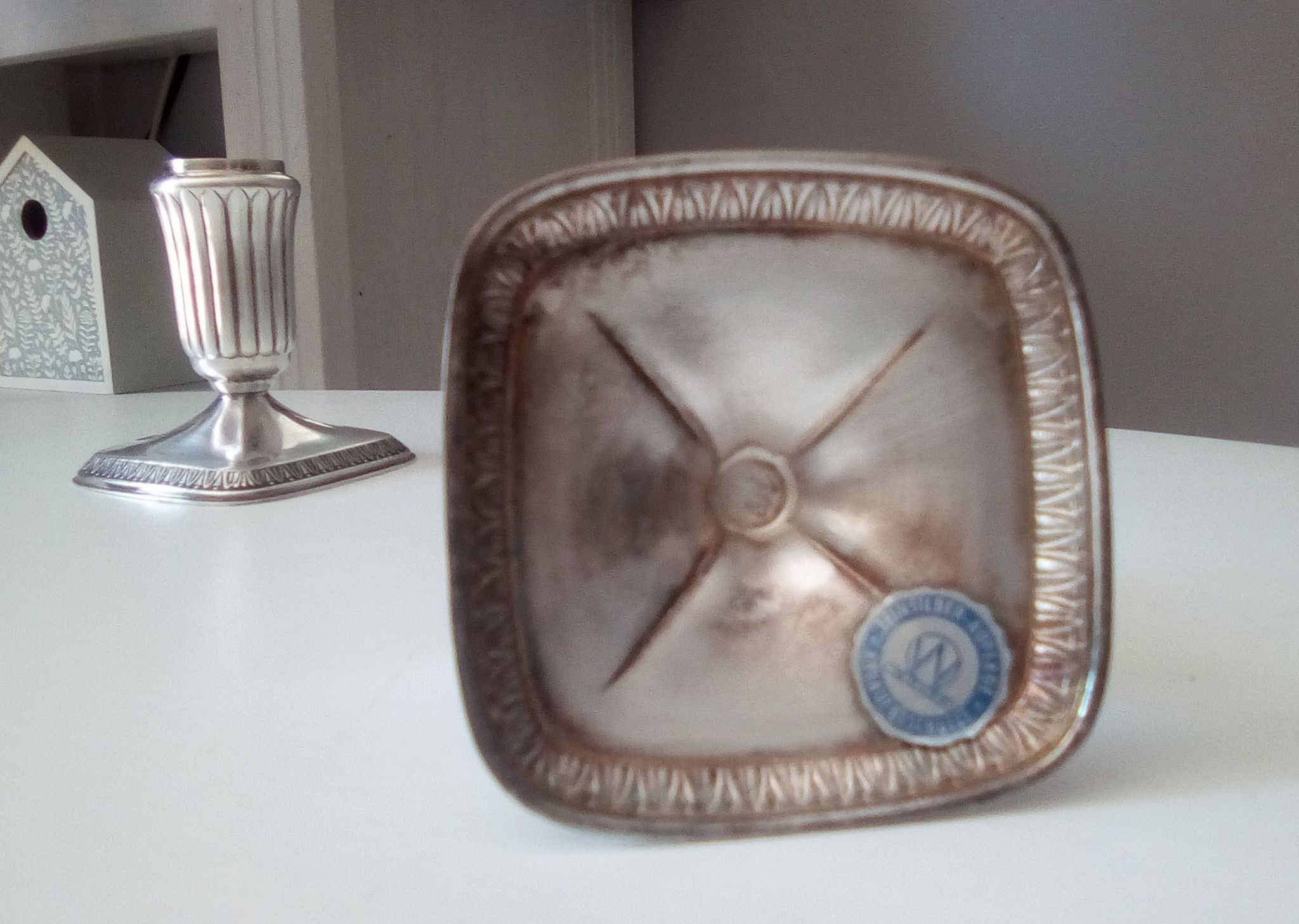 Paire bougeoirs vintage années 60/70 plaqué à l'argent fin