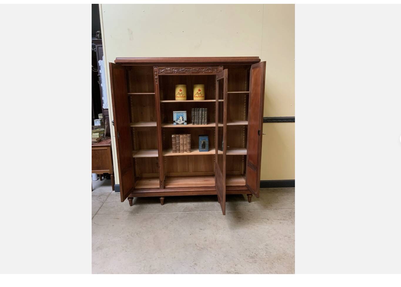 Antique Art Nouveau walnut bookcase