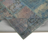 Hand-knotted anatolian contemporary 177 cm x 247 cm blue patchwork carpet