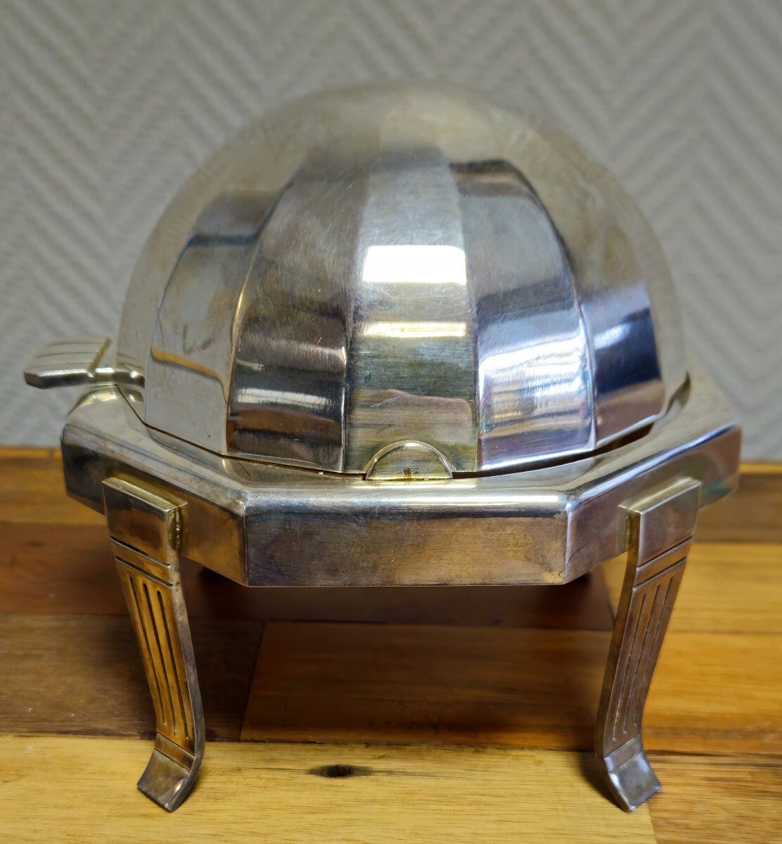 Art Deco caviar bowl in silver-plated metal and glass – 1930s