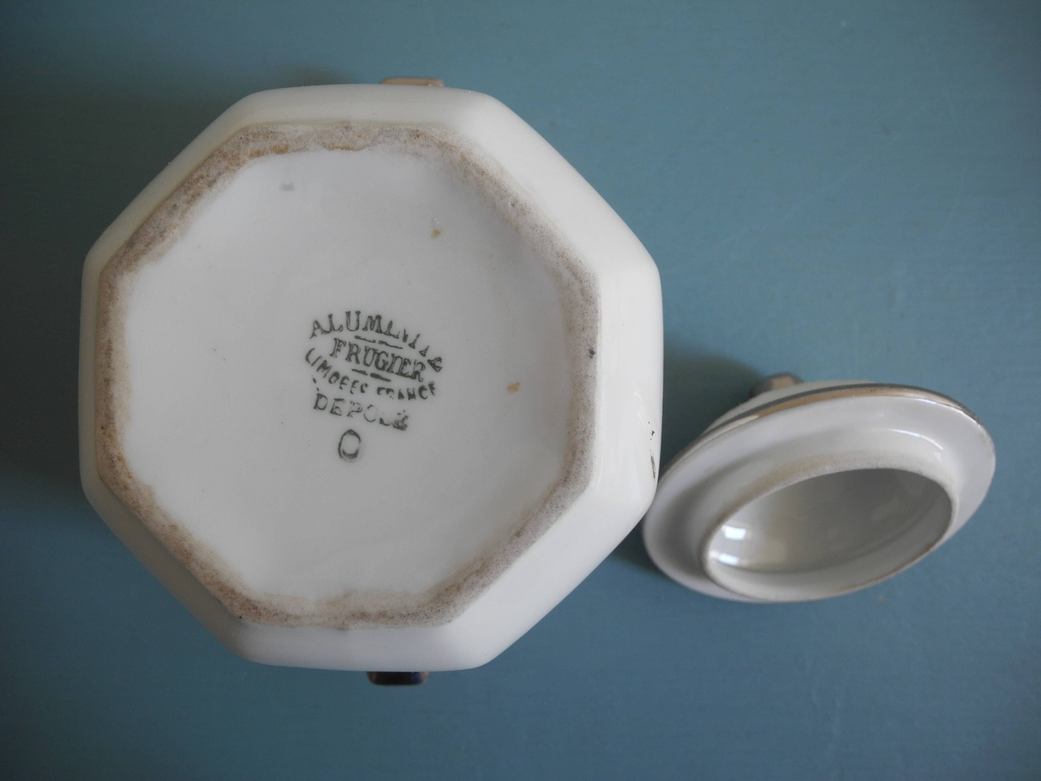 Aluminite sugar bowl Frugier Limoges France porcelain