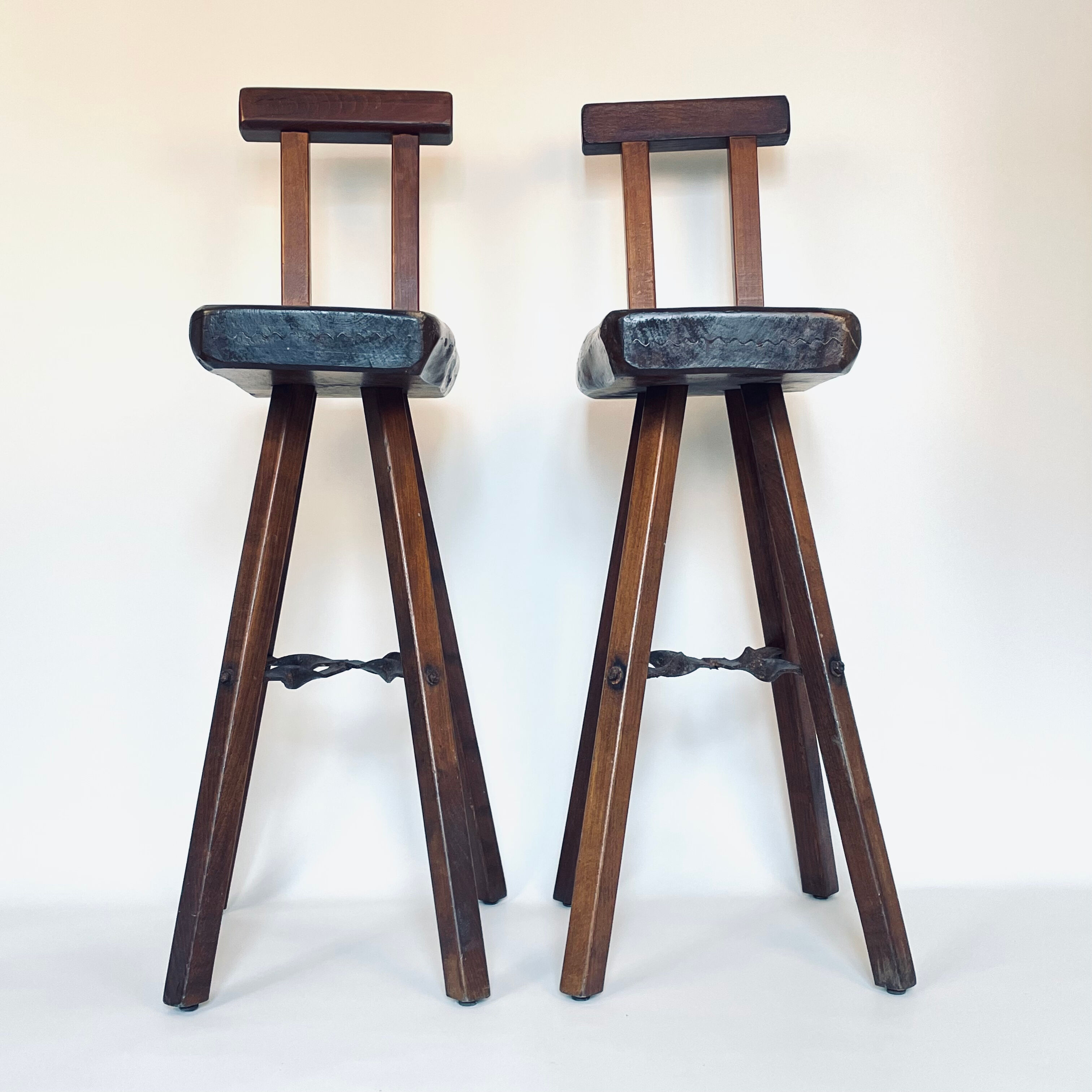 Pair of brutalist bar stools published by Mobichalet, 1950