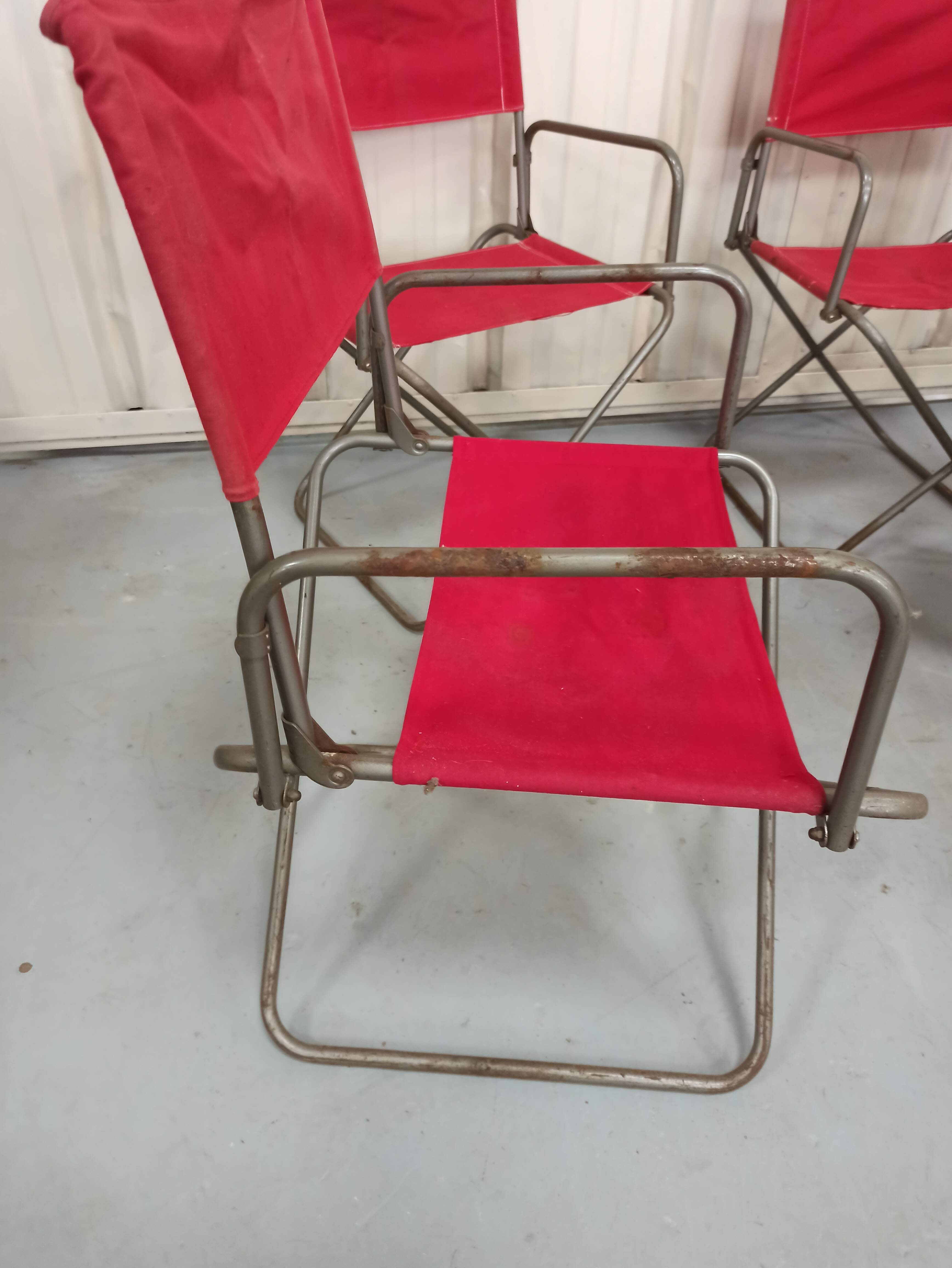Lot 4 Renolux camping armchairs folding iron and red fabric