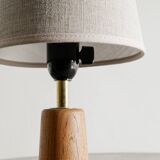 Finnish Mid Century Wooden Brass Desk Table Lamp, 1950s