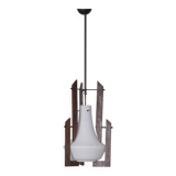 VINTAGE 1950S WOOD AND GLASS CHANDELIER DESIGNED BY ICO PARISI