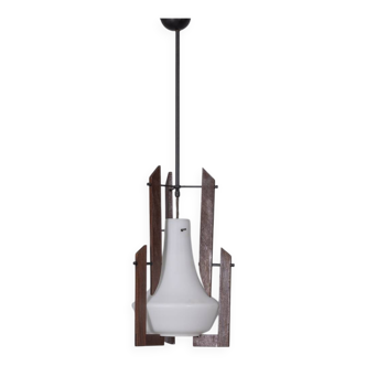 VINTAGE 1950S WOOD AND GLASS CHANDELIER DESIGNED BY ICO PARISI