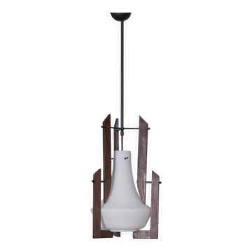 VINTAGE 1950S WOOD AND GLASS CHANDELIER DESIGNED BY ICO PARISI