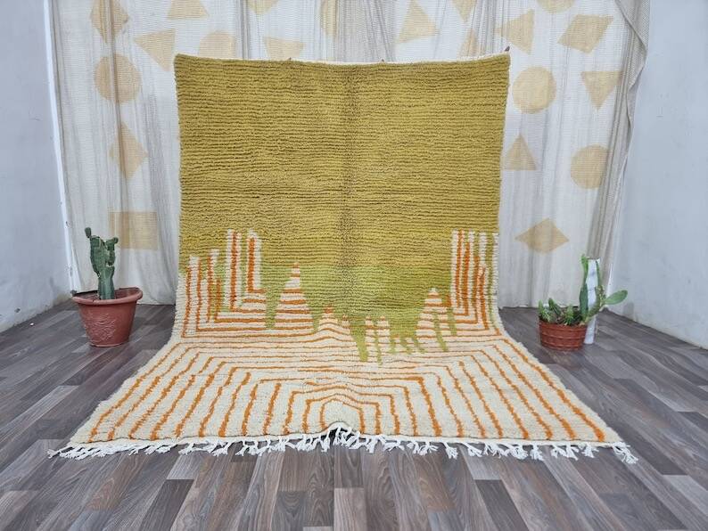 Handmade natural wool rug with colourful patterns, size 140/260 cm.