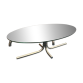 Table basse ovale en verre pieds chromés design années 70 vintage