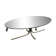 Oval glass coffee table with chrome legs, vintage 70s design.